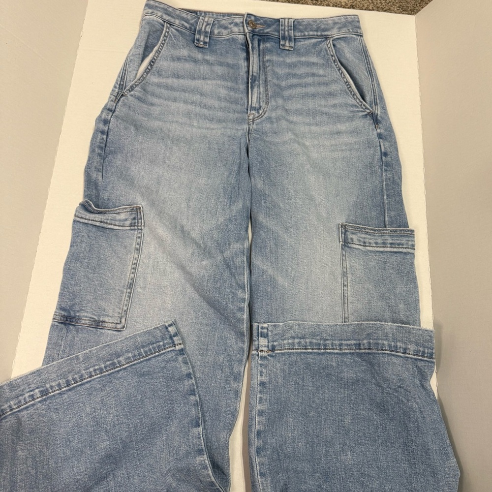 American Eagle Outfitters Light Blue Super High Rise Baggy Wide Leg Jean